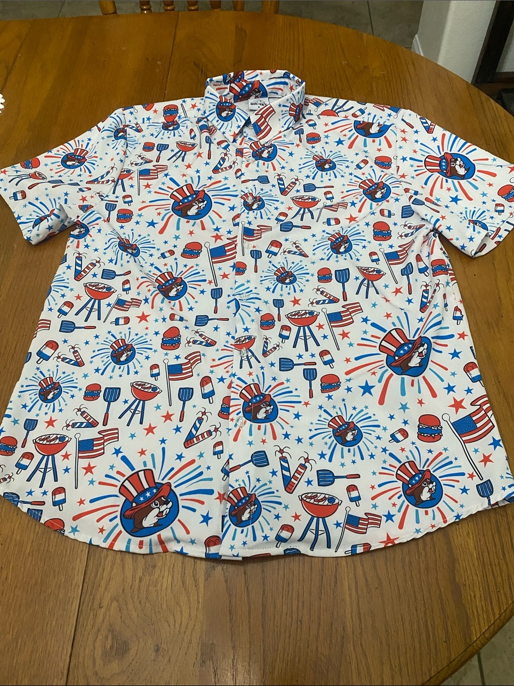 BUC-EE’s Short-Sleeve Patriotic Print Button-Up Shirt - Red, White & Blue Sz S